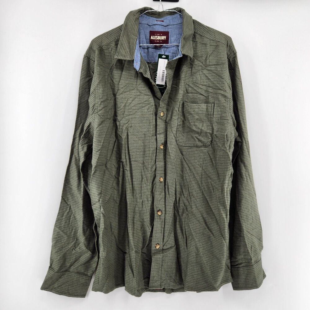 Alesbury Men's‎ Green Olive Large Essential Brushed Twill Shirt NWT
